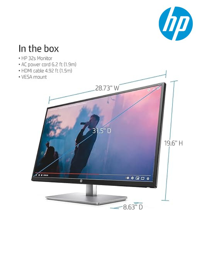 HP 32s 31.5-inch Diagonal IPS FHD Display Monitor